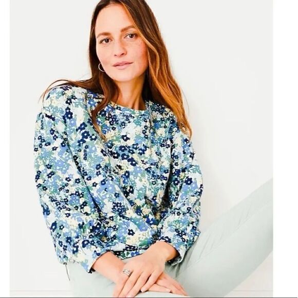 Ann Taylor Petite Floral Puff Sleeve Sweatshirt - Picture 7 of 8